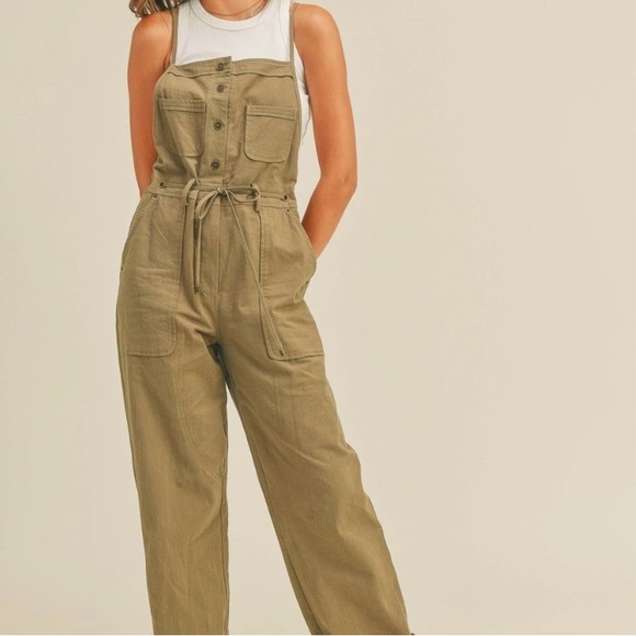 Miou Muse Pants - Miou Muse Rain Olive Green Cotton Overalls size Large Utility Jumpsuit